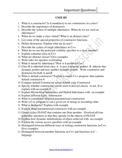 Important Questions  
 
www.eduwing.blogspot.in 
UNIT-III 
1. What is a constructor? Is it mandatory to use constructors in a