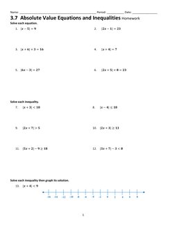 3 7 HW - Absolute Value Equations and Inequalities | PDF | Equations ...