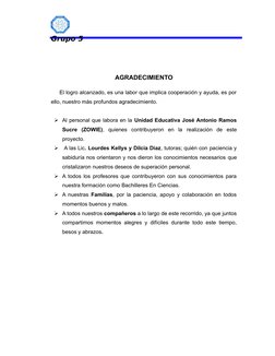 Grupo 5
AGRADECIMIENTO
     El logro alcanzado, es una lab