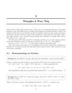 3
Triangles I: Pure Trig
In this section (rather large) and the next, we focus on a very olympiad-useful aspect of complex
nu
