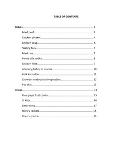 TABLE OF CONTENTS 
 
Dishes……….……………………………………………………………………………………. 2 
 
Fried beef……………………………………………………………………………… 3 
 
Chicken b