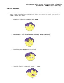 Escuela Especial de Lenguaje San Fernando, Los Volcanes.
Organización del Repertorio Fonético
1
Clasificación de Fonemas.
-
S
