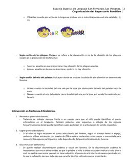 Escuela Especial de Lenguaje San Fernando, Los Volcanes.
Organización del Repertorio Fonético
3
o
Vibrantes: cuando por acció