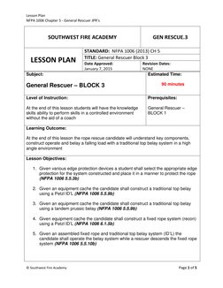 Lesson Plan 
NFPA 1006 Chapter 5 - General Rescuer JPR’s 
© Southwest Fire Academy 
 
Page 1 of 5 
 
 
 
SOUTHWEST FIRE ACADE
