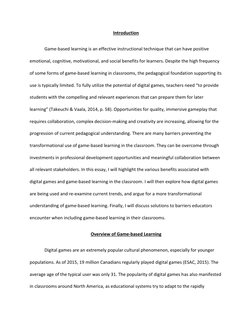 Introduction 
Game-based learning is an effective instructional technique that can have positive 
emotional, cognitive, motiv