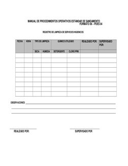 MANUAL DE PROCEDIMIENTOS OPERATIVOS ESTÁNDAR DE SANEAMIENTO 
 
 
FORMATO 06 – POES 04 
 
 
REGISTRO DE LIMPIEZA DE SERVICIOS
