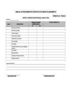MANUAL DE PROCEDIMIENTOS OPERATIVOS ESTÁNDAR DE SANEAMIENTO 
 
 
 
 
FECHA:   
 
 
 
LIMPIEZA Y DESINFECCIÓN DE PERSONAL, MAN