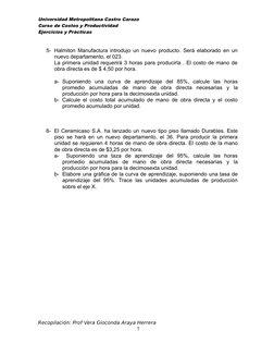 Universidad Metropolitana Castro Carazo
Curso de Costos y Productividad
Ejercicios y Prácticas
5- Halmiton Manufactura introd