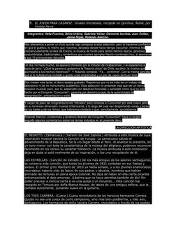 8. EL JOVEN PARA CASARSE. Tonada chicoteada, recogida en Quirihue, Ñuble, por 
Violeta Parra. 
Integrantes: Helia Fuentes, Si