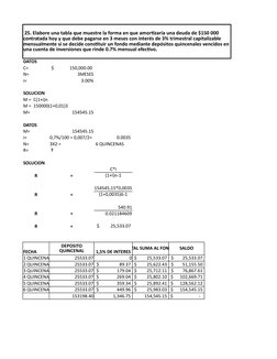 DATOS
C= 
 $              150,000.00 
N=
3MESES
i= 
3.00%
SOLUCION 
M =  C(1+i)n
M =  150000(1+0,01)3
M= 
154545.15
DATOS
M=