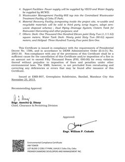 Environmental Compliance Certificate 
HM TOWER 
LOT BLOCK 2 CEBU IT PARK, LAHUG C Cebu City, Cebu 
PREMIER DIAMOND DEVE
