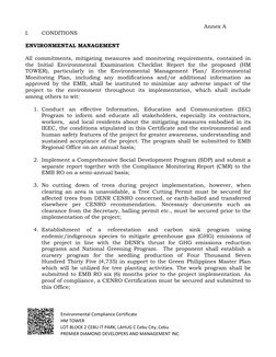 Environmental Compliance Certificate 
HM TOWER 
LOT BLOCK 2 CEBU IT PARK, LAHUG C Cebu City, Cebu 
PREMIER DIAMOND DEVE