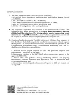 Environmental Compliance Certificate 
HM TOWER 
LOT BLOCK 2 CEBU IT PARK, LAHUG C Cebu City, Cebu 
PREMIER DIAMOND DEVE