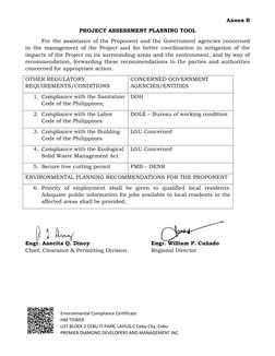 Environmental Compliance Certificate 
HM TOWER 
LOT BLOCK 2 CEBU IT PARK, LAHUG C Cebu City, Cebu 
PREMIER DIAMOND DEVE