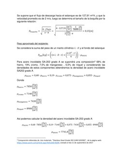Se supone que el flujo de descarga hacia el estanque es de 127,91 m³/h, y que la 
velocidad promedio es de 2 m/s, luego se de