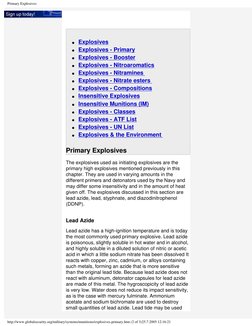 Primary Explosives
G     Explosives 
G     Explosives - Primary 
G     Explosives - Booster 
G     Explosives - Nitroaromatic