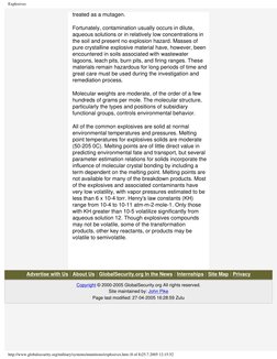 Explosives
treated as a mutagen. 
Fortunately, contamination usually occurs in dilute, 
aqueous solutions or in relatively lo