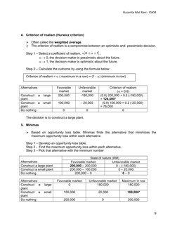 Ruzanita Mat Rani - FSKM
4.
Criterion of realism (Hurwicz criterion)

Often called the weighted average.

The criterion of