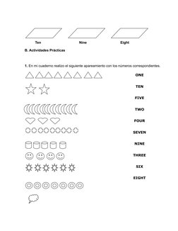 Ten
   Nine
   Eight
B. Actividades Prácticas
1. En mi cuaderno realizo el siguiente apareamiento con los números correspondi