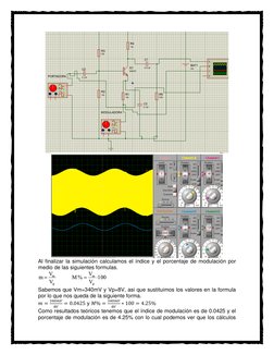 Al finalizar la simulación calculamos el índice y el porcentaje de modulación por 
medio de las siguientes formulas. 
 
S