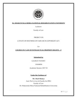 1 | P a g e  
 
 
Dr. SHAKUNTALA MISRA NATIONAL REHABILITATION UNIVERSITY 
Lucknow 
Faculty of Law 
 
 PROJECT ON 
A STUD