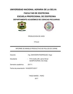 UNIVERSIDAD NACIONAL AGRARIA DE LA SELVA 
FACULTAD DE ZOOTECNIA 
ESCUELA PROFECIONAL DE ZOOTECNIA 
DEPARTAMENTO ACADÉMICO DE