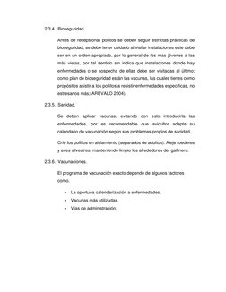 2.3.4. Bioseguridad. 
Antes de recepsionar pollitos se deben seguir estrictas prácticas de 
bioseguridad, se debe tener cuida
