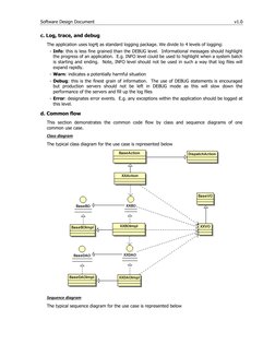 Software Design Document 
v1.0 
c. Log, trace, and debug 
The application uses log4j as standard logging package. We divide t