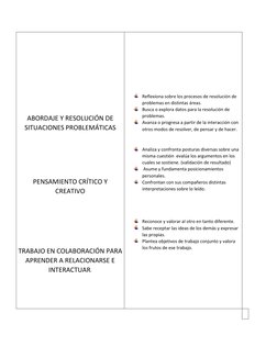 ABORDAJE Y RESOLUCIÓN DE 
SITUACIONES PROBLEMÁTICAS 
 
 
 
 
PENSAMIENTO CRÍTICO Y 
CREATIVO 
 
 
 
 
TRABAJO