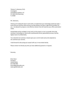 Thomas E. Johansons, Ph.D.  
Investigator  
Investigative Analysis, LLC  
P.O. Box 3314 Riverview, 
FL 33568  
Mr. Joh