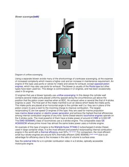 Blower scavenged[edit] 
 
Diagram of uniflow scavenging 
Using a separate blower avoids many of the shortcomings of crankcase