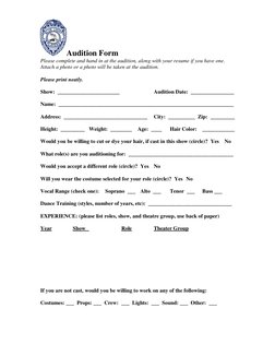 Theatre Audition Form Template | PDF | Audition | Performing Arts