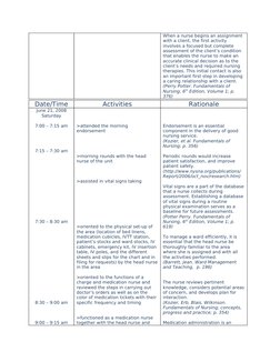 When a nurse begins an assignment 
with a client, the first activity 
involves a focused but complete 
assessment of the clie