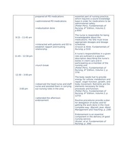 9:15 – 11:45 am
11:45 – 12:30 pm
12:30 – 3:00 pm
3:00 pm
prepared all PO medications
>administered PO medications
>nebulizati