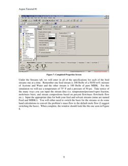 Aspen Tutorial #1 
 
 
 
9 
 
Figure 7: Completed Properties Screen 
Under the Streams tab, we will enter in all of the speci