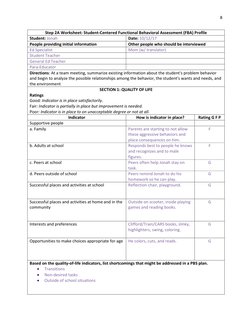 8 
 
 
Step 2A Worksheet: Student-Centered Functional Behavioral Assessment (FBA) Profile 
Student: Jonah  
Date: 10/12/17 
P