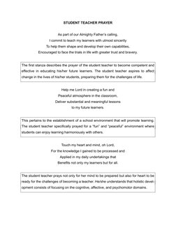 STUDENT TEACHER PRAYER
As part of our Almighty Father’s calling,
I commit to teach my learners with utmost sincerity
To help