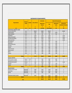 Costo total o
 Monto total  a 
financiar
Total
Aportación de 
socios
Aportación de 
instituciones financieras