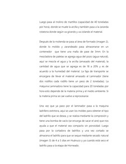 Luego pasa al molino de martillos (capacidad de 40 toneladas 
por hora), donde se muele la arcilla y también pasa a la zara