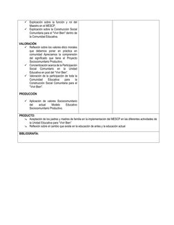  Explicación sobre la función y rol del 
Maestro en el MESCP. 
 Explicación sobre la Construcción Social 
Comunitaria para
