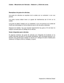 Culata – Mecanismo de Válvulas – Balancín  y Árbol de Levas 
Inspección a Motores Diesel 
 
 
Reemplazo de guías de válvulas.