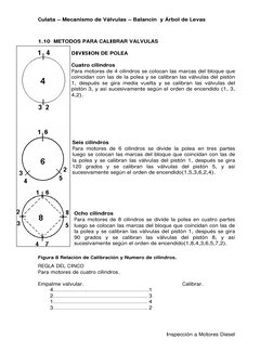 Culata – Mecanismo de Válvulas – Balancín  y Árbol de Levas 
Inspección a Motores Diesel 
1.10  METODOS PARA CALIBRAR VALVULA