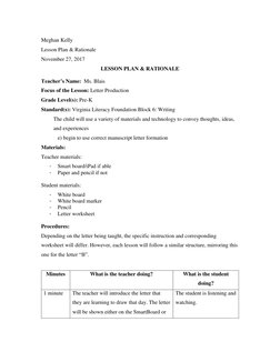 Meghan Kelly 
Lesson Plan & Rationale 
November 27, 2017 
LESSON PLAN & RATIONALE 
 
Teacher’s Name:  Ms. Blais 
Focus of the