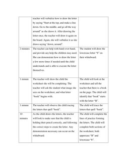teacher will verbalize how to draw the letter 
by saying “Start at the top, and make a line 
down. Go to the middle, and go a