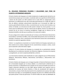 III.- REALIDAD PROBLEMAS PELIGROS Y SOLUCIONES QUE TIENE EN 
CUANTO A PATRIMONIO AREQUIPA 
El Centro Histórico de Arequip
