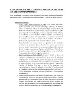 II.-QUE LUGARES EN EL PAÍS  Y QUE DANZAS BAJO QUÉ CIRCUNSTANCIAS 
HAN SIDO DECLARADAS PATRIMONIO 
En la actualidad el Perú cu