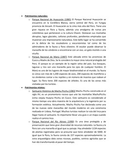  Patrimonios naturales: 
o Parque Nacional de Huascarán (1985) El Parque Nacional Huascarán se 
encuentra en la Cordillera B