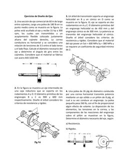 Ejercicios de Diseño de Ejes 
1. Una sección de eje comercial de 60 in de largo 
entre cojinetes, carga una polea de 180 lb e