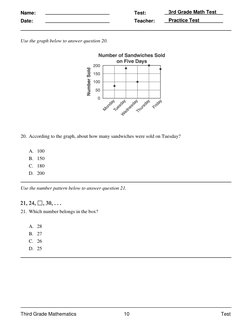 Use the graph below to answer question 20.
 
 
 
20. According to the graph, about how many sandwiches were sold on Tuesday?