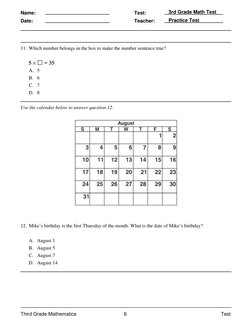 11. Which number belongs in the box to make the number sentence true? 
 
A. 5
B. 6
C. 7
D. 8
 
Use the calendar below to an